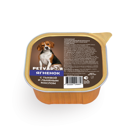 Полноценный сбалансированный беззерновой влажный корм суперпремиум класса для собак всех стадий жизни ягненок с тыквой и льняным маслом, 150 гр.