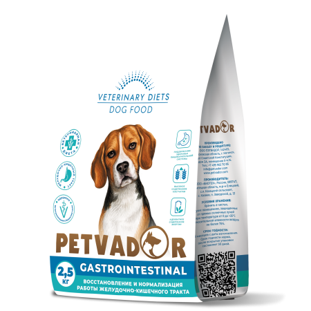 Полнорационный диетический сухой корм PETVADOR GASTROINTESTINAL, 2,5 кг.